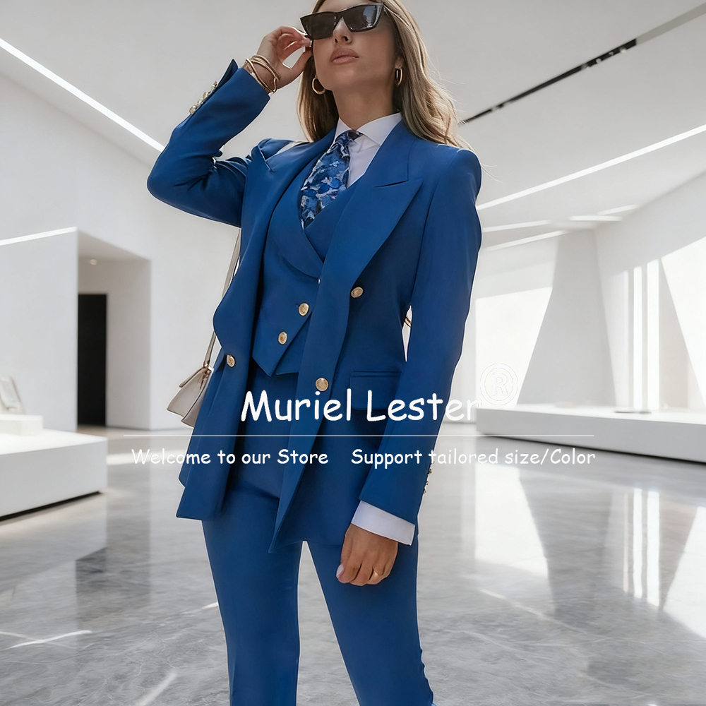 Blazer Set Women Formal - Elegant Blue Women's Suits Double Breasted