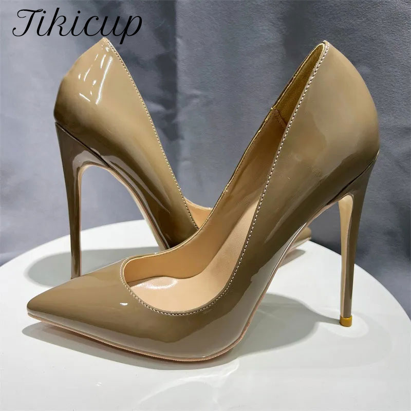 Female Formal Wear - Tikicup Glossy Khaki Women Pointy Toe