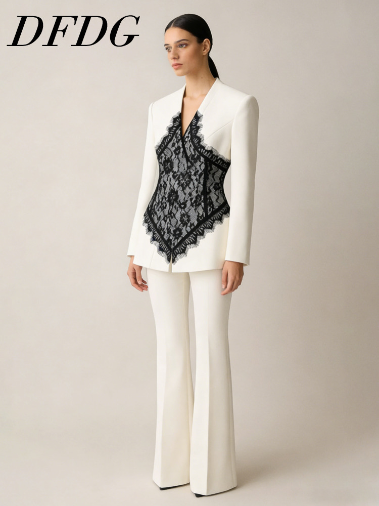 Blazer Set Women Formal - DFDG Women's Spring Summer Lace Patchwork