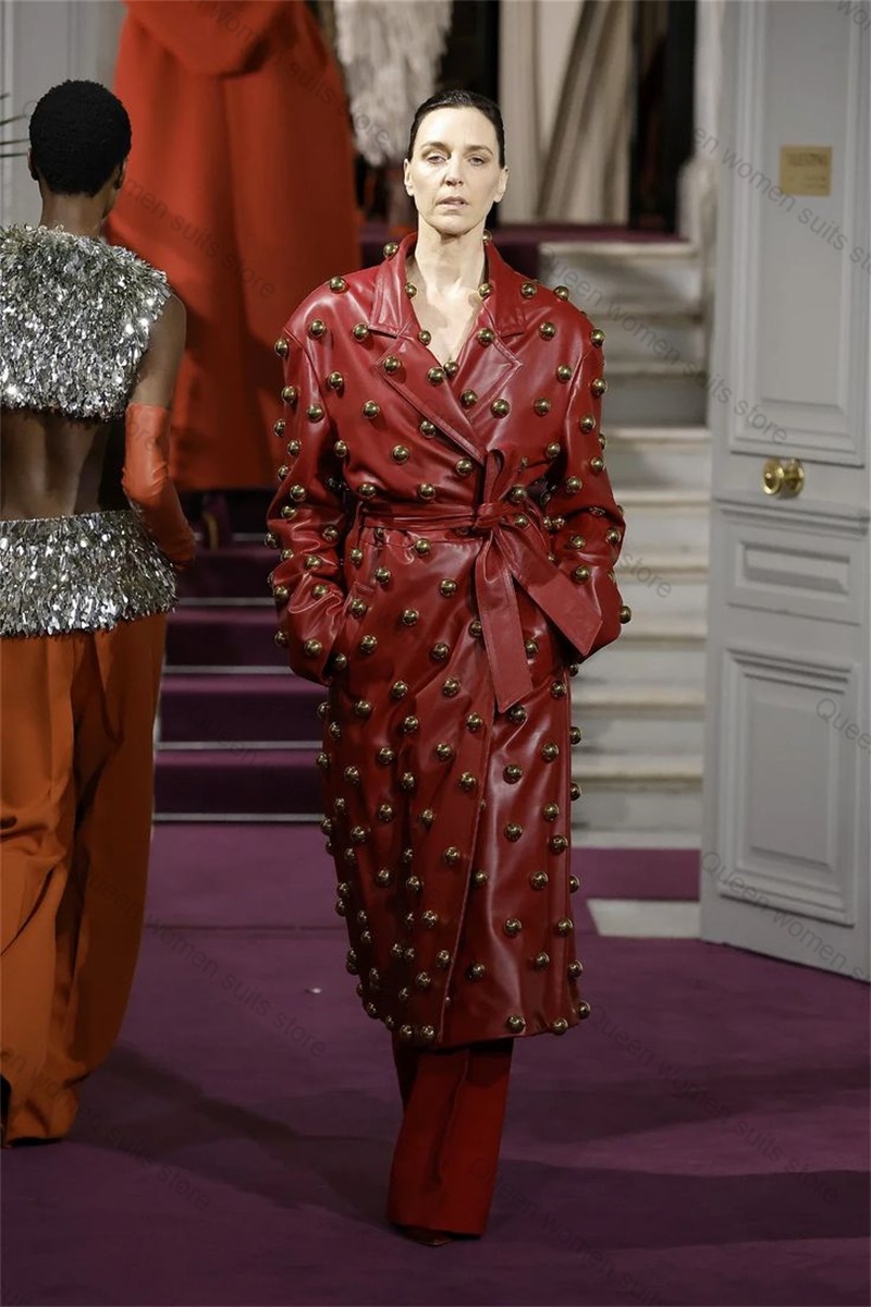 Women Formal Wear Coat - PU Leather Women Suit Pants Set