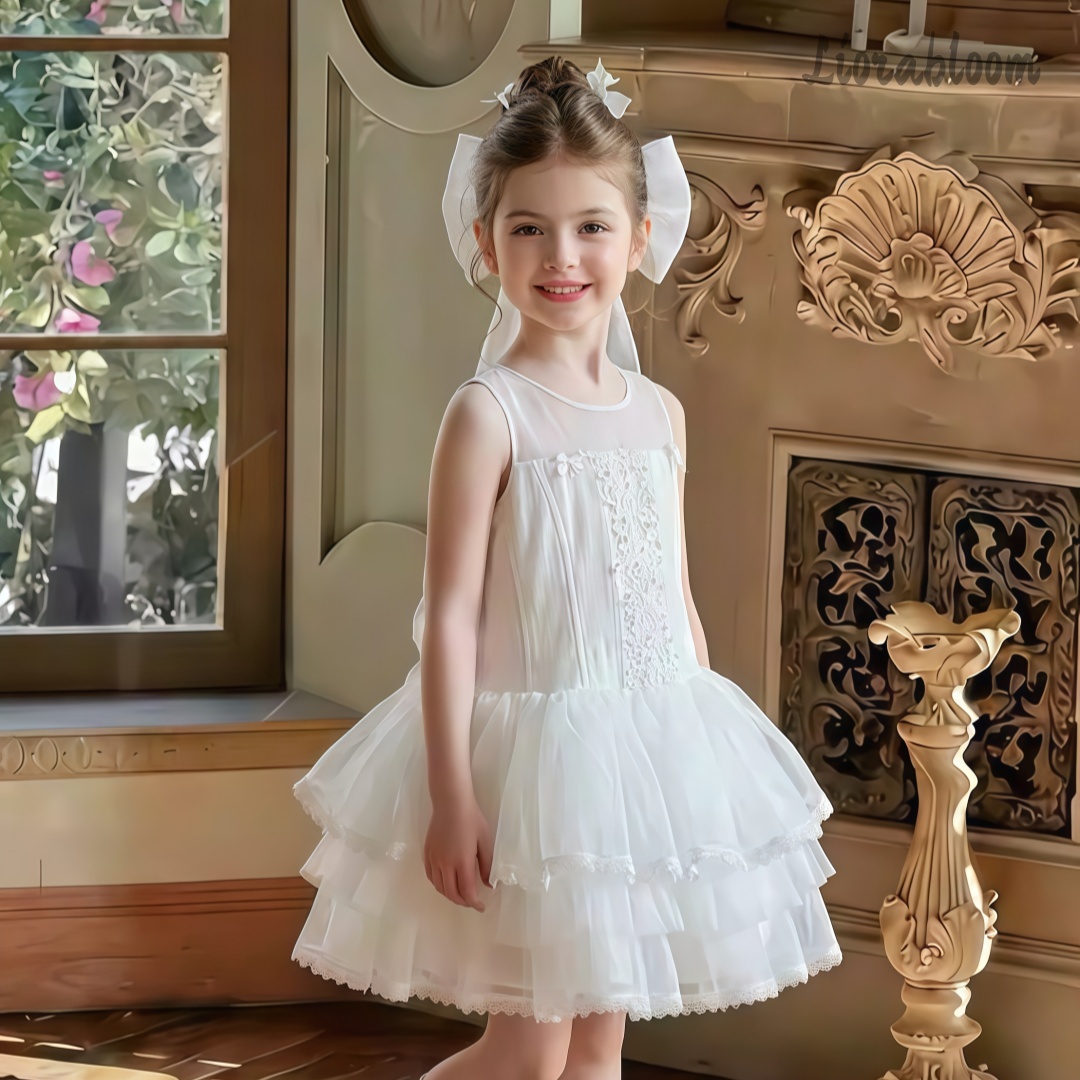 Women Formal Wear For Wedding - Girls' White Embroidered Formal Dress Tulle