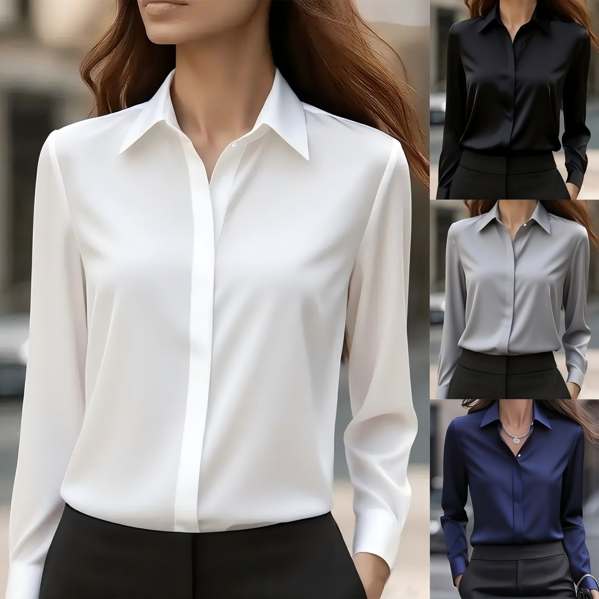 Female Formal Wear - Women's Solid Color Long Sleeve Shirt