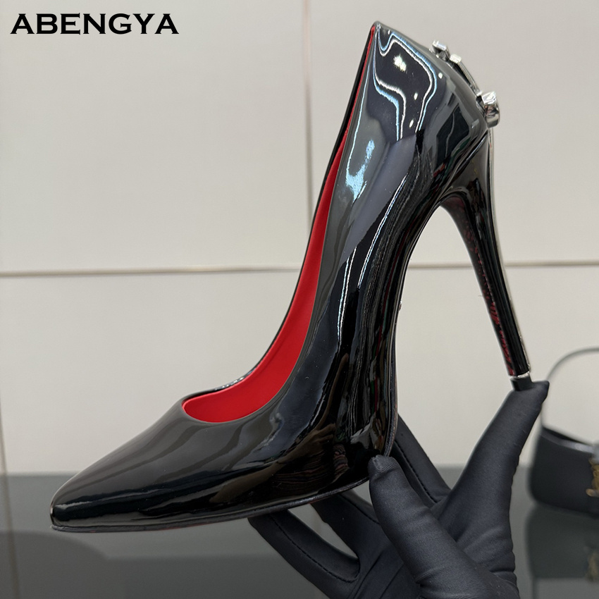 Women Formal Wear For Wedding - Designer Black Leather High Heel Shoes