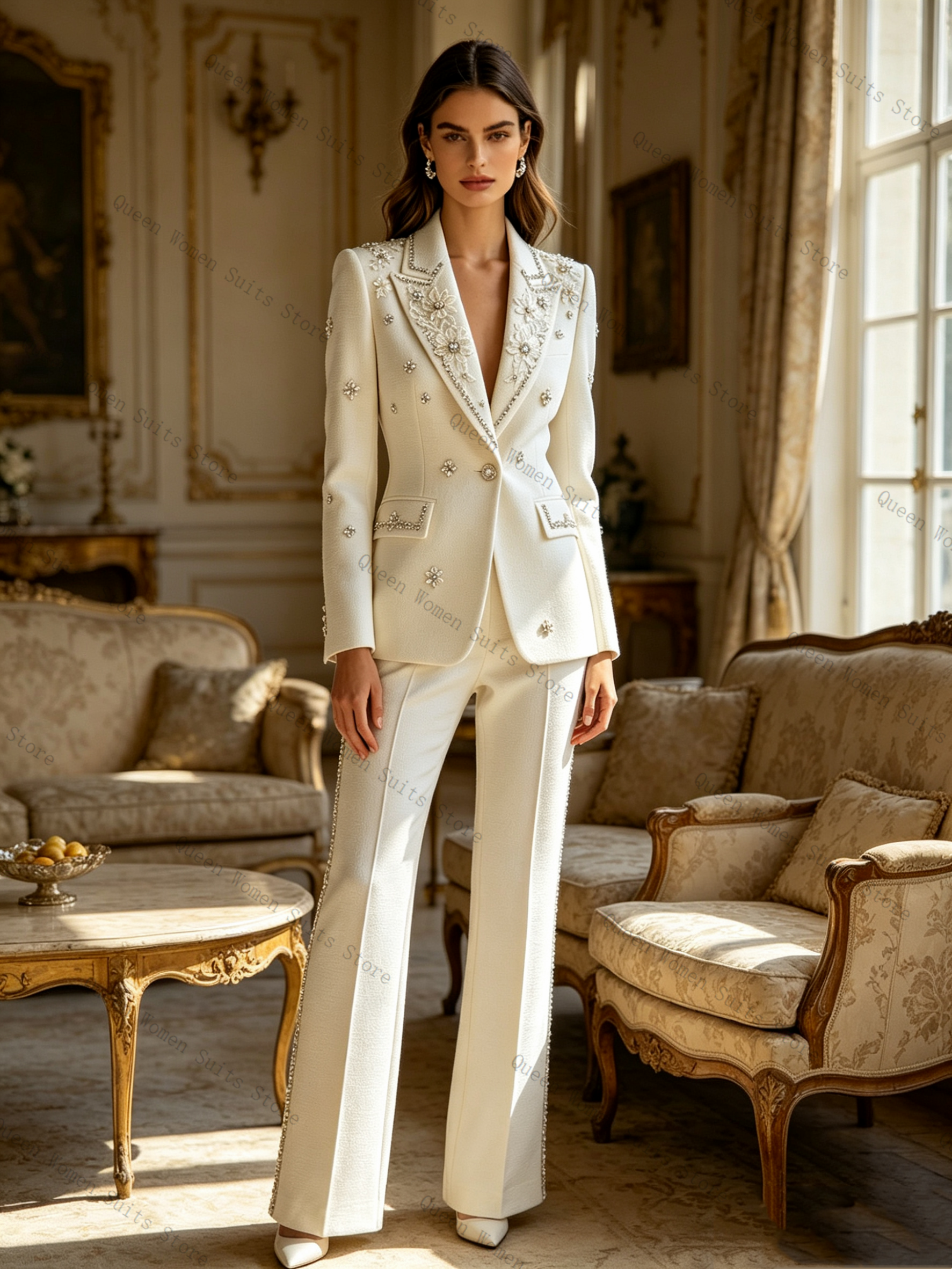 White Crystals Women Suit Set  - Women Formal Wear Coat reseña y precio