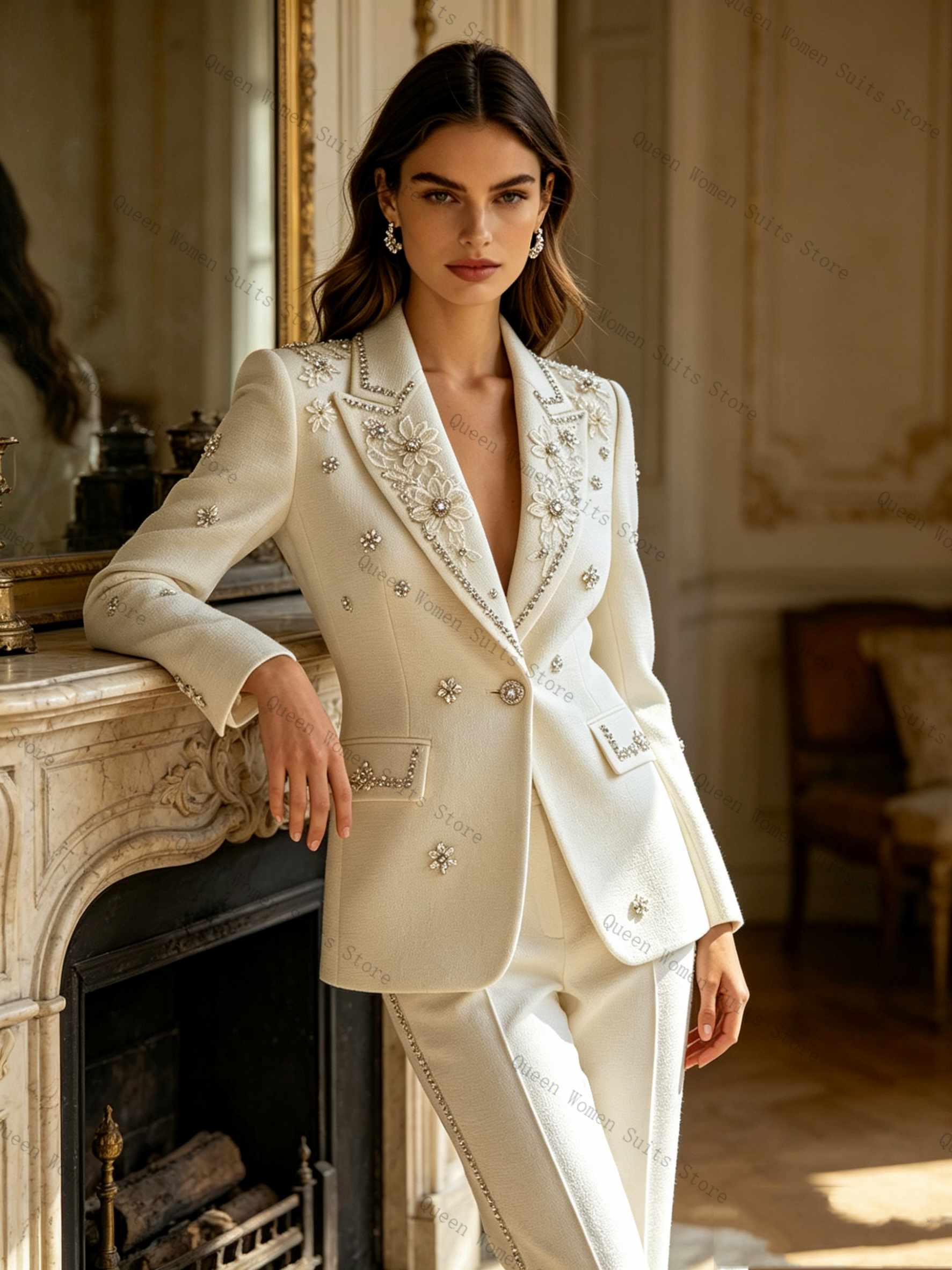 White Crystals Women Suit Set  - Women Formal Wear Coat reseña y precio