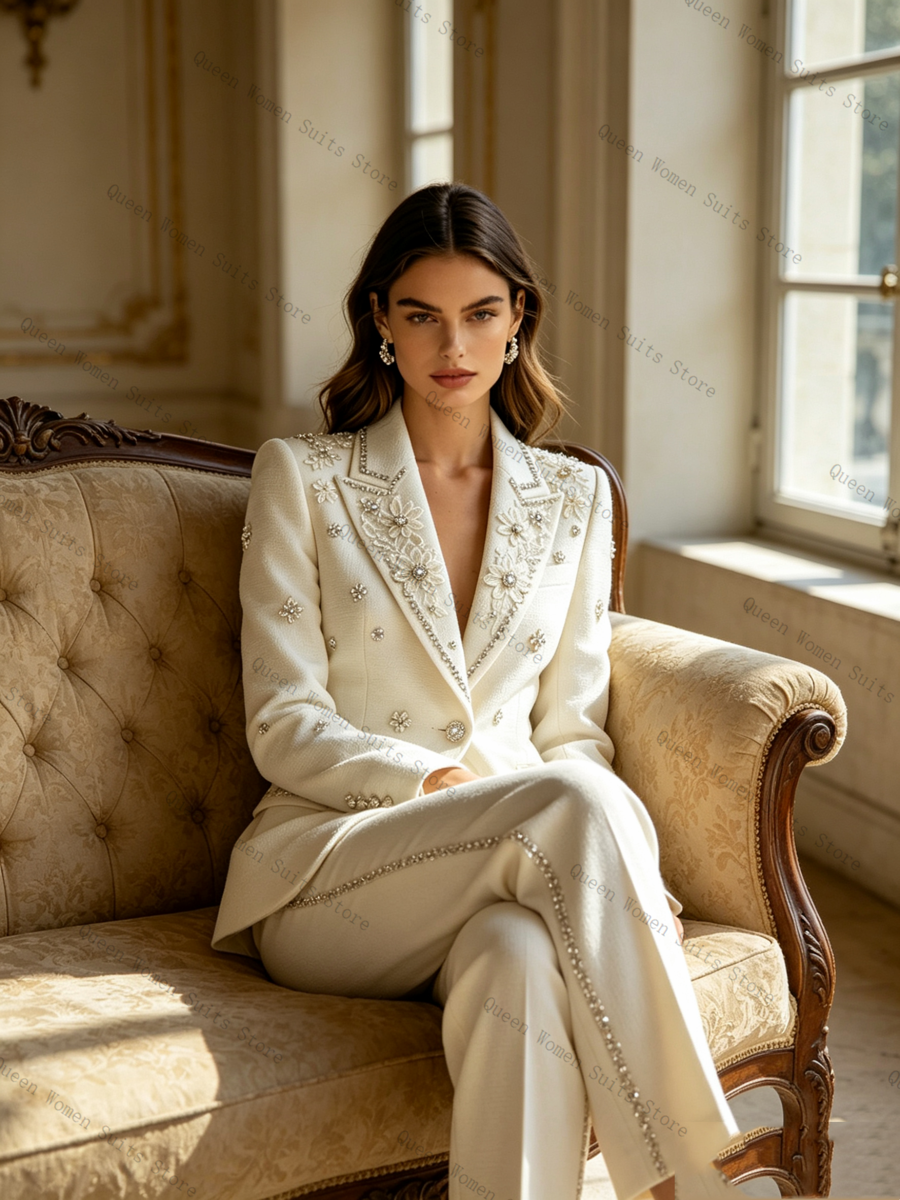 White Crystals Women Suit Set  - Women Formal Wear Coat reseña y precio