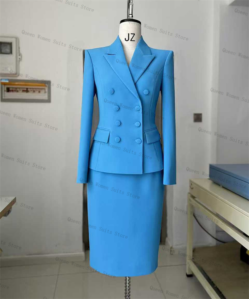 Sky Blue Women Suit Skirt Set  - Women Formal Wear Coat reseña y precio