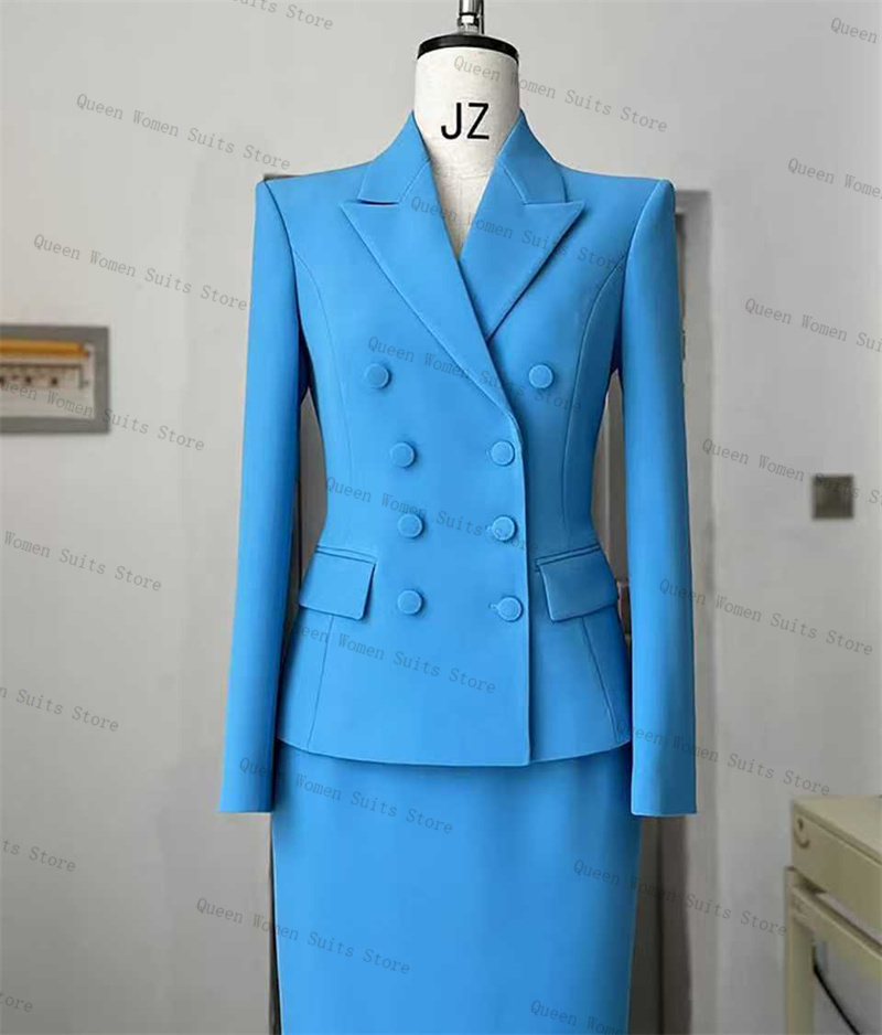 Sky Blue Women Suit Skirt Set  - Women Formal Wear Coat reseña y precio