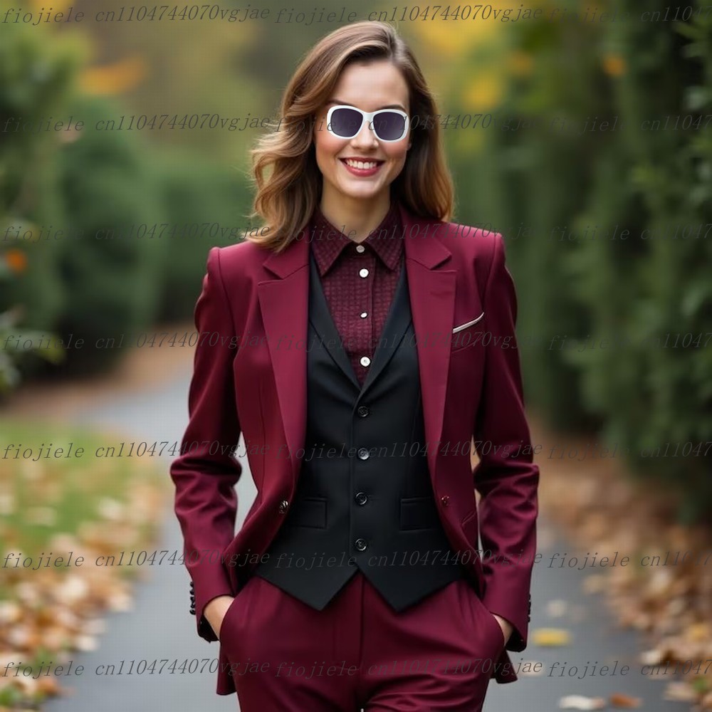 Burgundy And Black Formal Busi - Blazer Set Women Formal reseña y precio