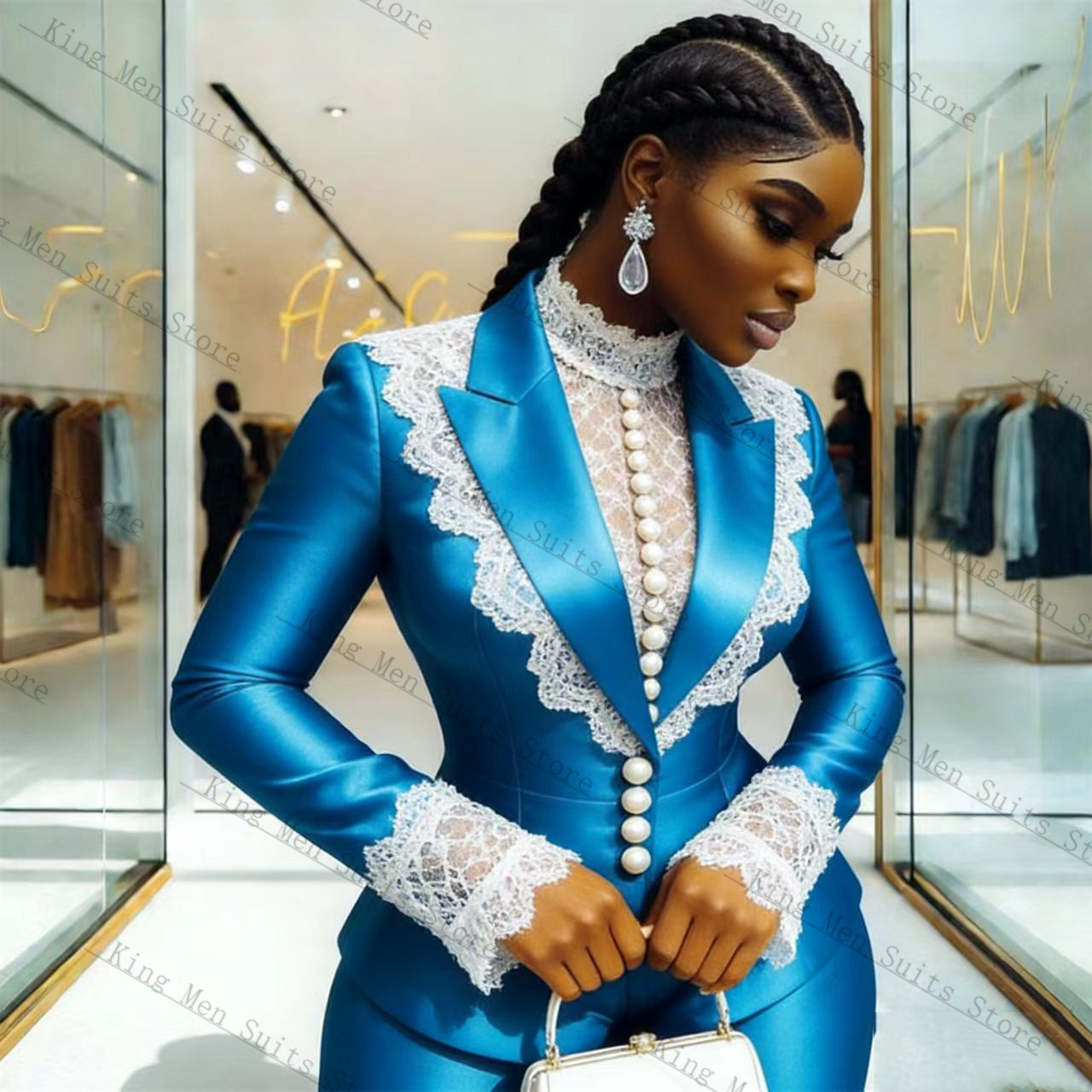 Blue Satin Lace Women Suit Set - Women Formal Wear Coat reseña y precio