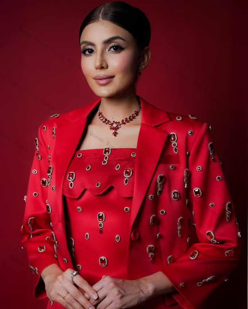 Luxury Red Crystals Women Suit - Women Formal Wear Coat reseña y precio