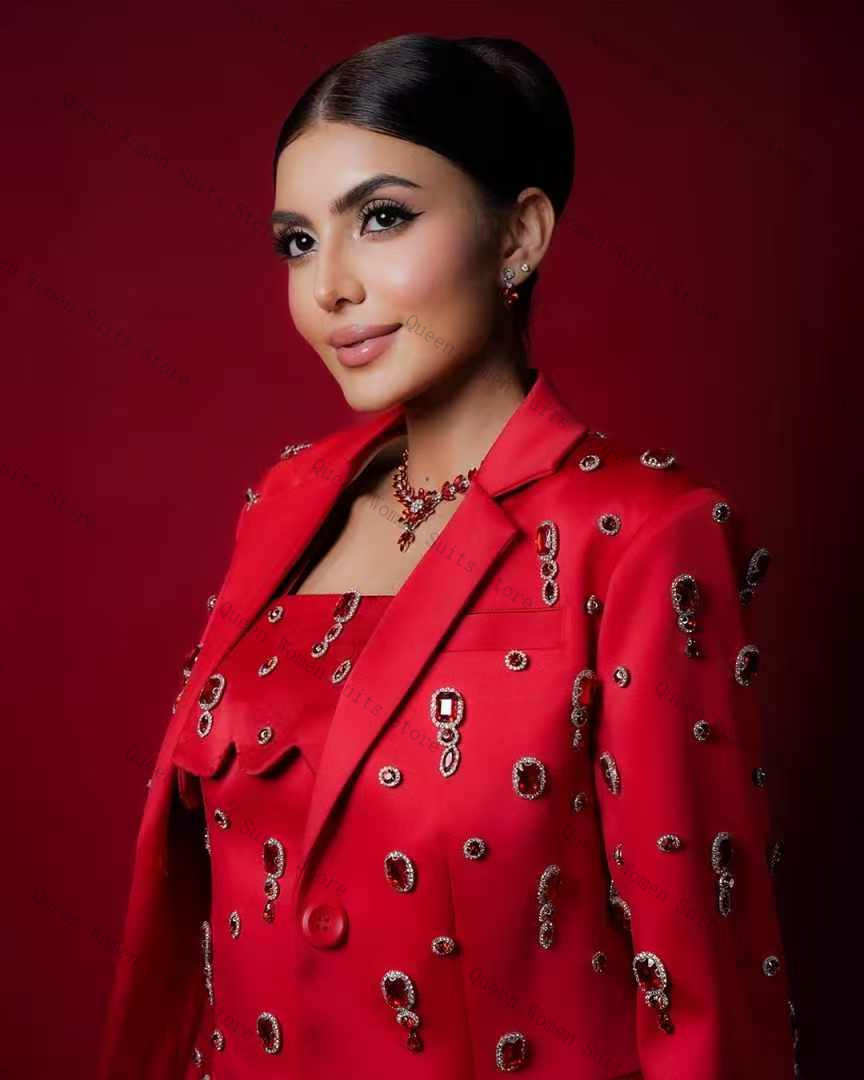 Luxury Red Crystals Women Suit - Women Formal Wear Coat reseña y precio