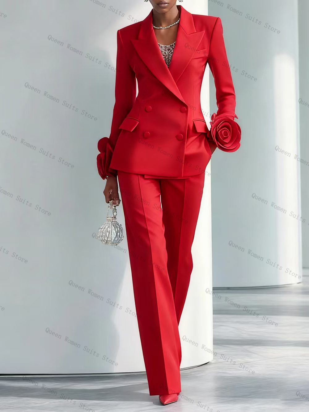 Luxury Red Women Suit Set 2 Pc - Women Formal Wear Coat reseña y precio