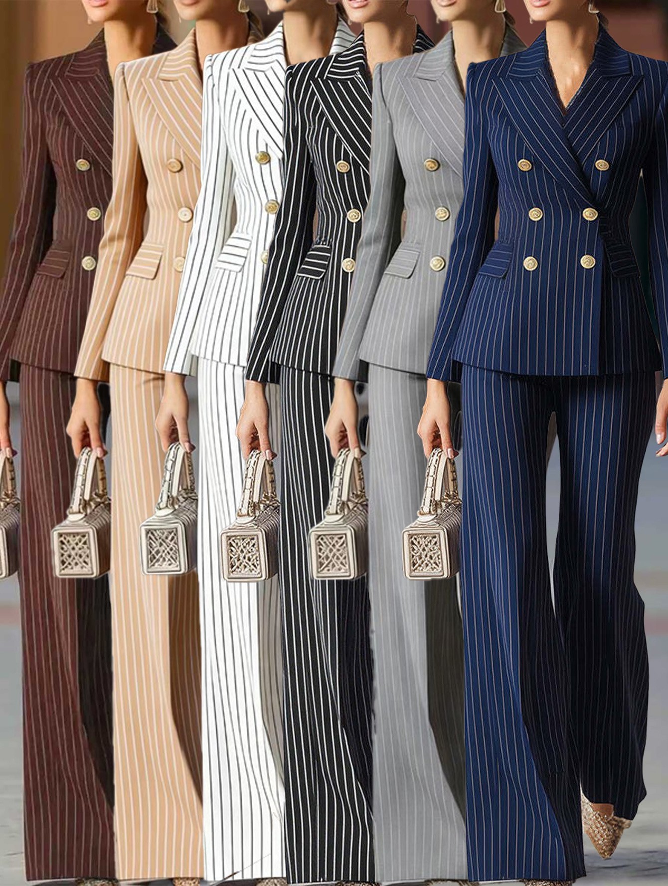 Elegant Women's Suit Set Navy  - Tailored Trouser Wide reseña y precio