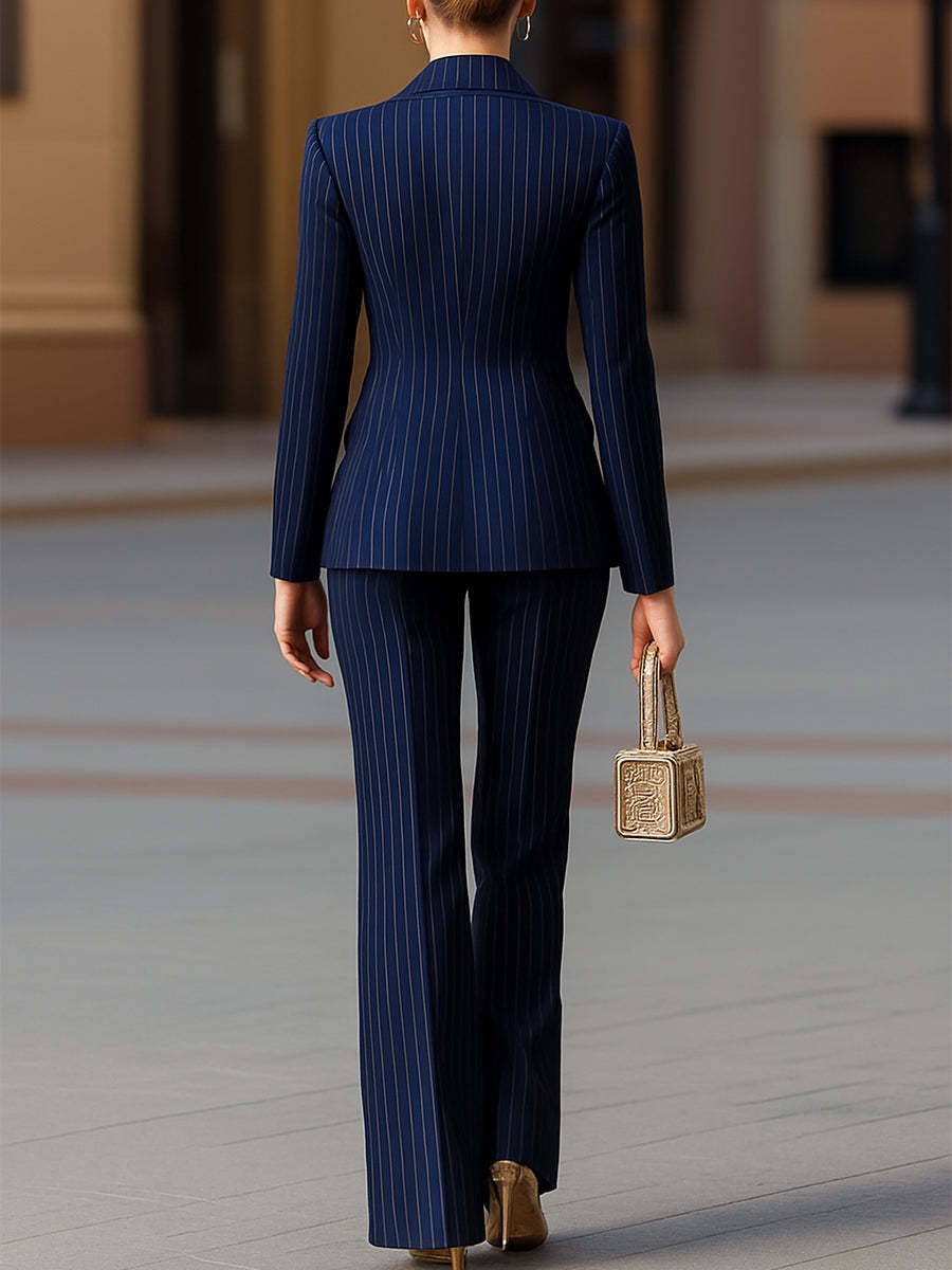 Elegant Women's Suit Set Navy  - Tailored Trouser Wide reseña y precio