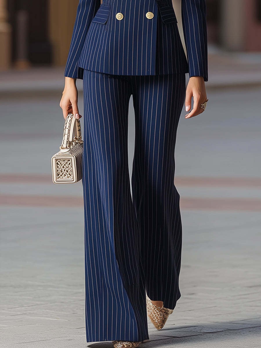 Elegant Women's Suit Set Navy  - Tailored Trouser Wide reseña y precio