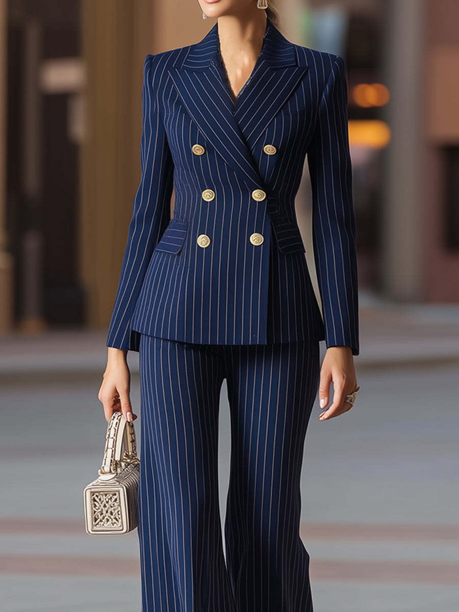Elegant Women's Suit Set Navy  - Tailored Trouser Wide reseña y precio