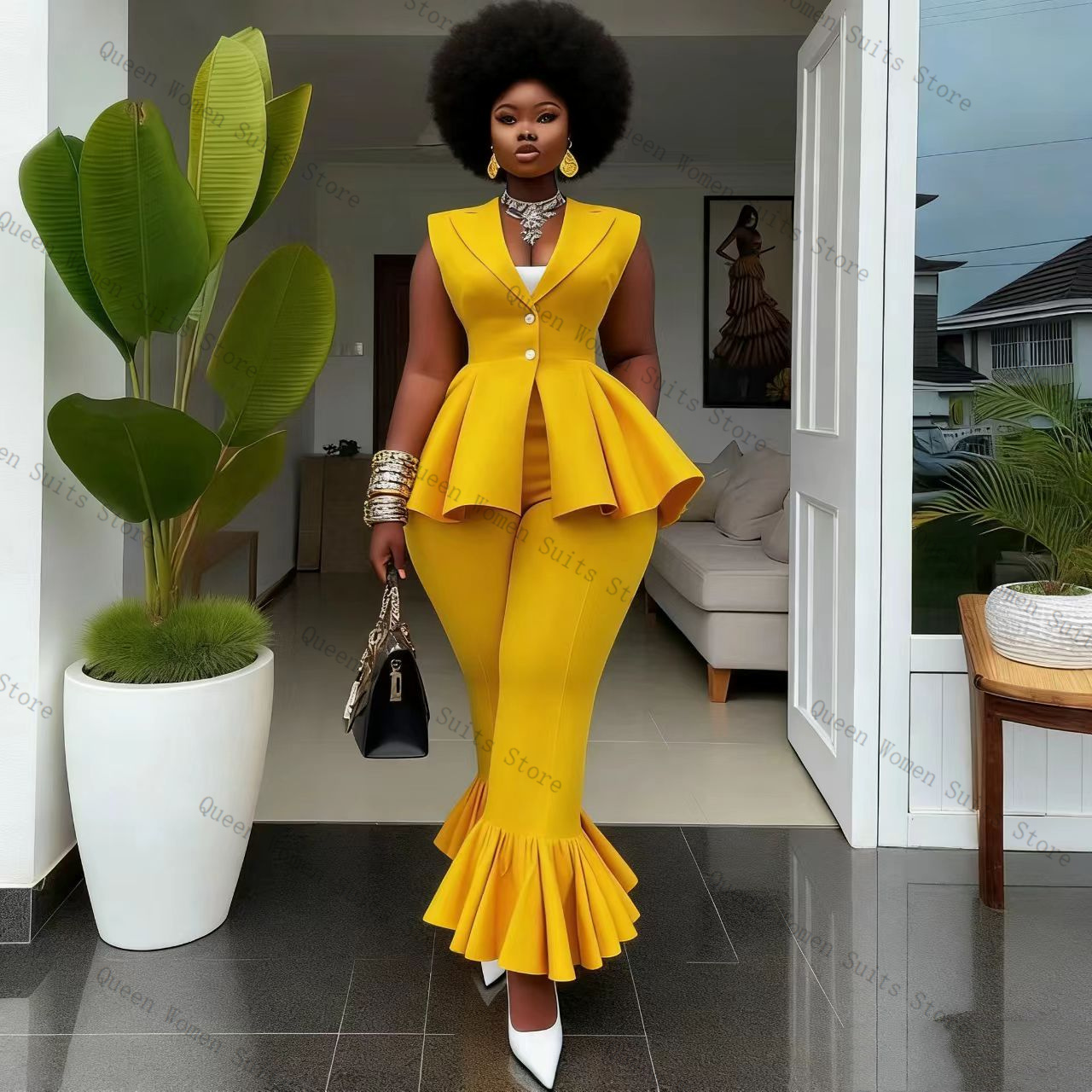 Yellow Women Suit Pants Set 2  - Women Formal Wear Coat reseña y precio