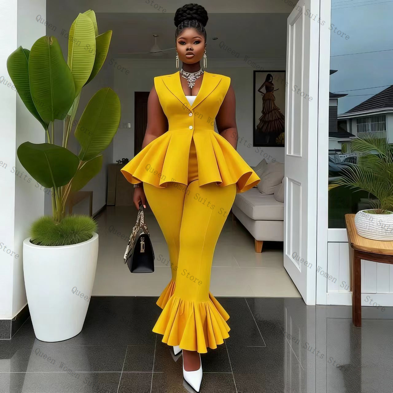 Yellow Women Suit Pants Set 2  - Women Formal Wear Coat reseña y precio