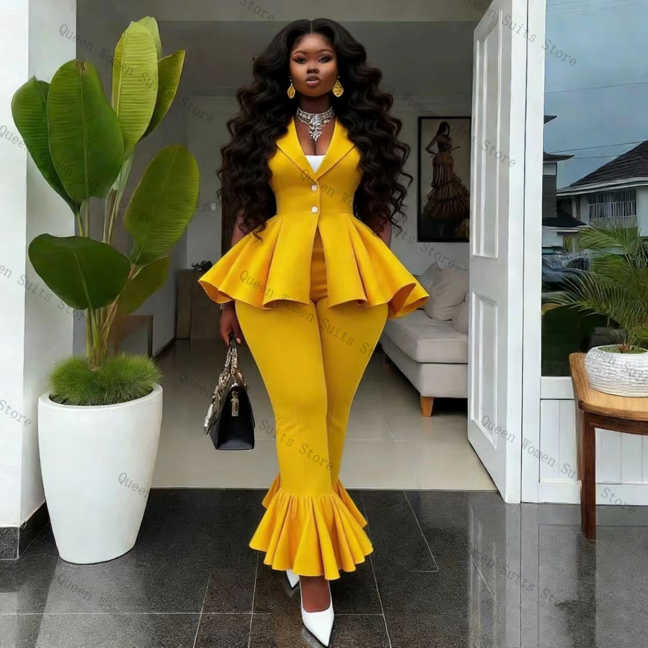 Yellow Women Suit Pants Set 2  - Women Formal Wear Coat reseña y precio