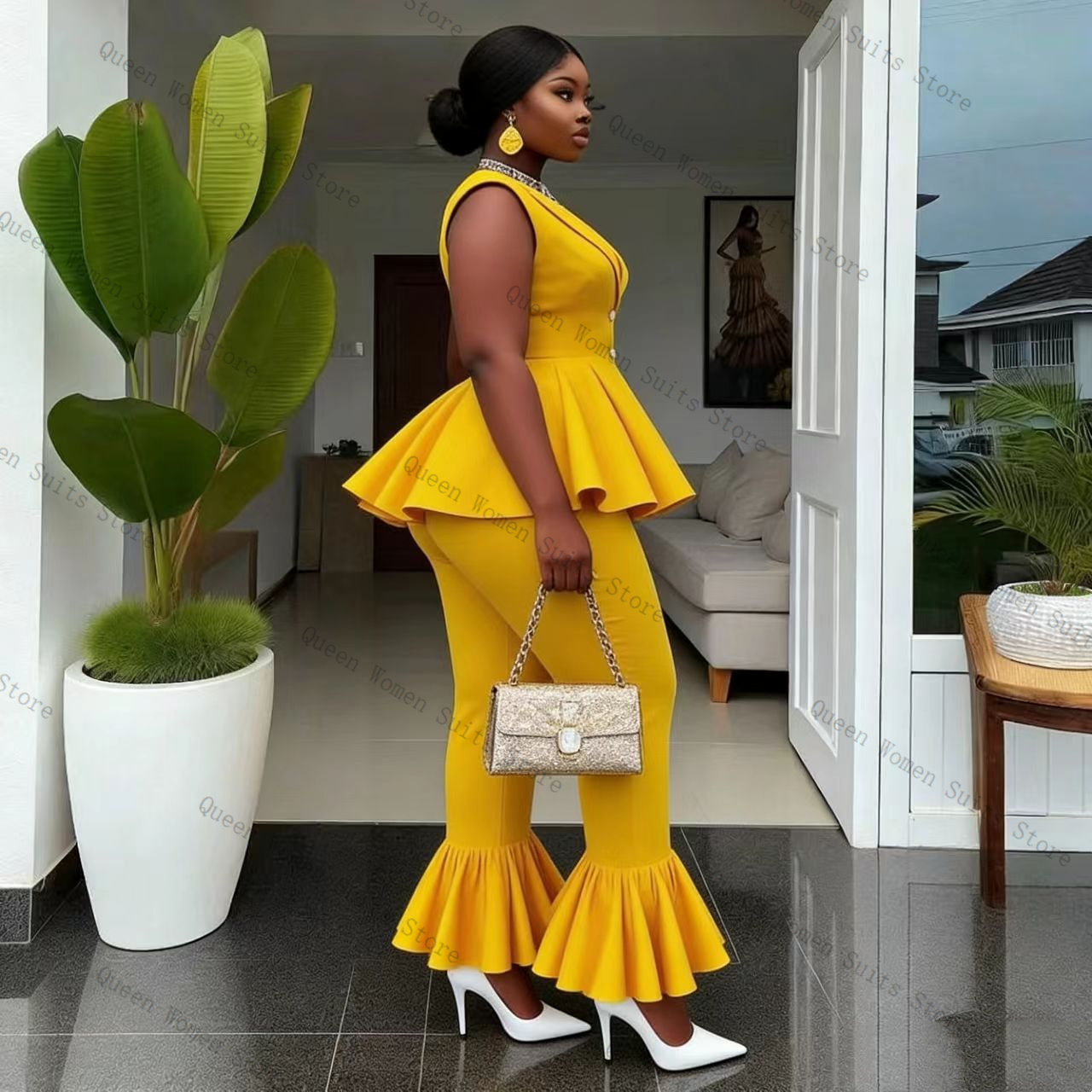Yellow Women Suit Pants Set 2  - Women Formal Wear Coat reseña y precio