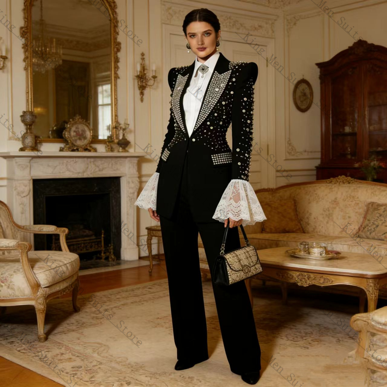Crystals Black Women Suit Set  - Women Formal Wear Coat reseña y precio